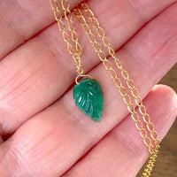 Emerald Carved Leaf Pendant Necklace