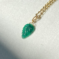 Emerald Carved Leaf Pendant Necklace