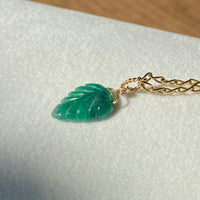 Emerald Carved Leaf Pendant Necklace