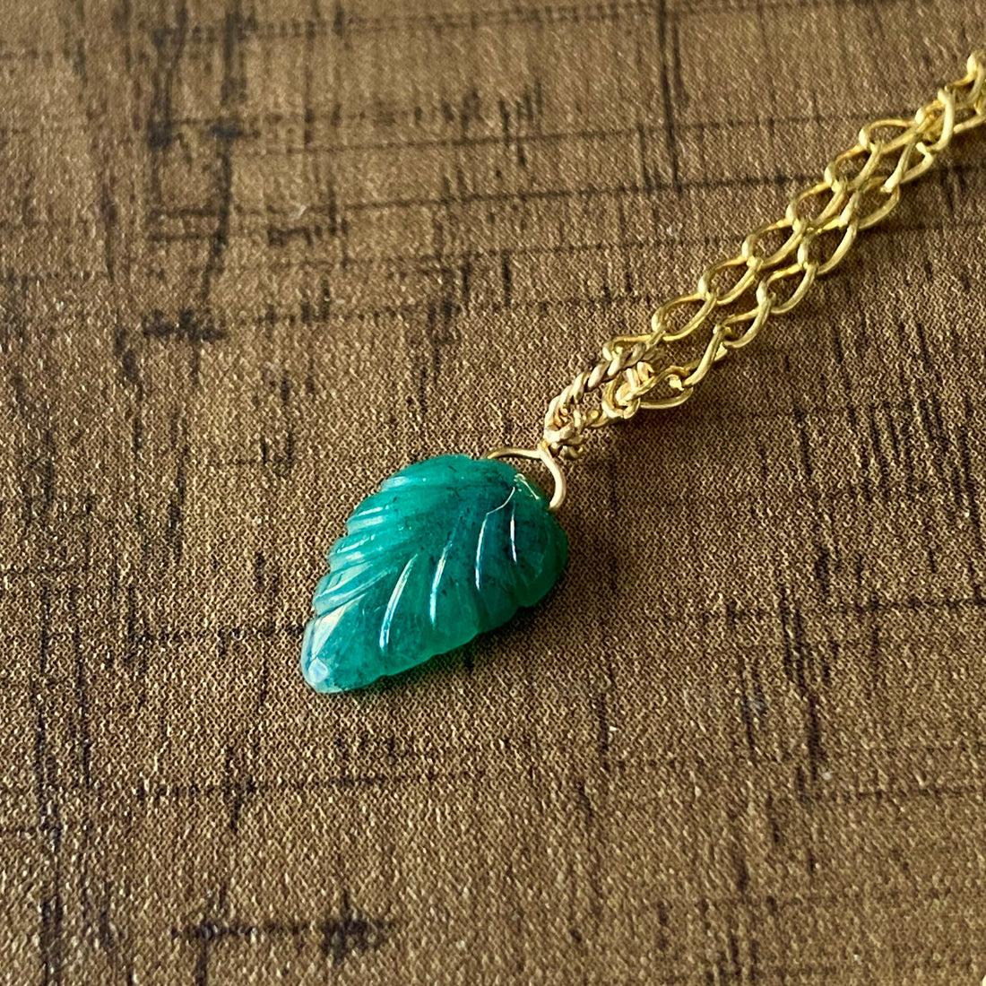 Emerald Carved Leaf Pendant Necklace