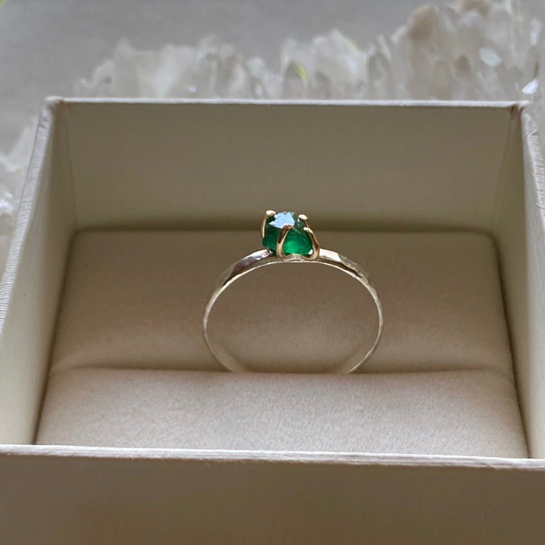 Raw Emerald Ring, May Birthstone Ring, Wedding Engagement Ring