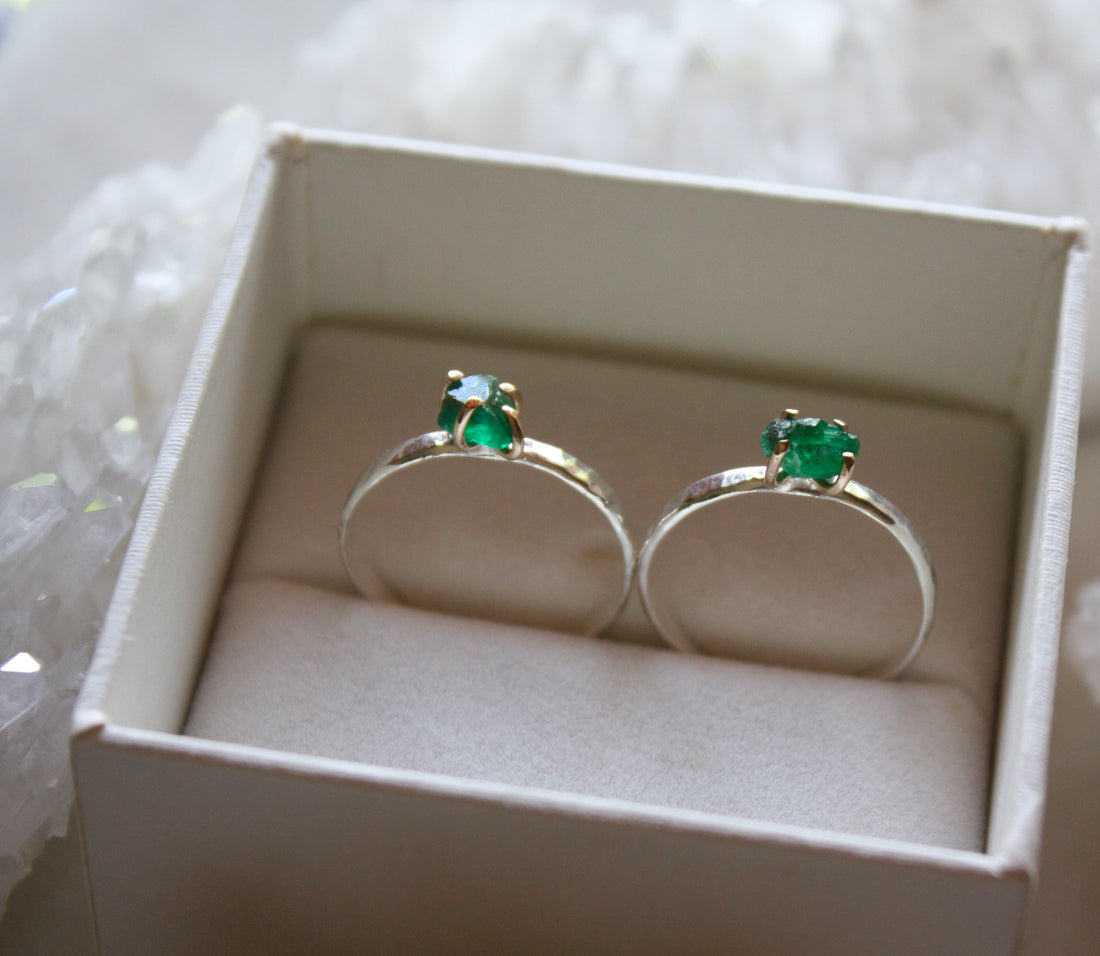 Raw Emerald Ring, May Birthstone Ring, Wedding Engagement Ring