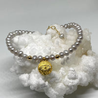 Pavé Diamond Evil Eye Talisman Charm and Freshwater Pearl Bracelet, June April Birthstone Bracelet