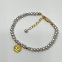 Pavé Diamond Evil Eye Talisman Charm and Freshwater Pearl Bracelet, June April Birthstone Bracelet