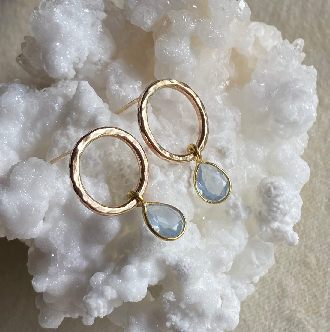 Sky Blue Topaz Hoop Stud Earrings, November Birthstone Earrings
