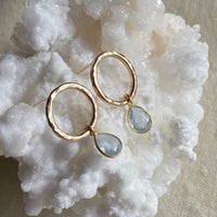 Sky Blue Topaz Hoop Stud Earrings, November Birthstone Earrings