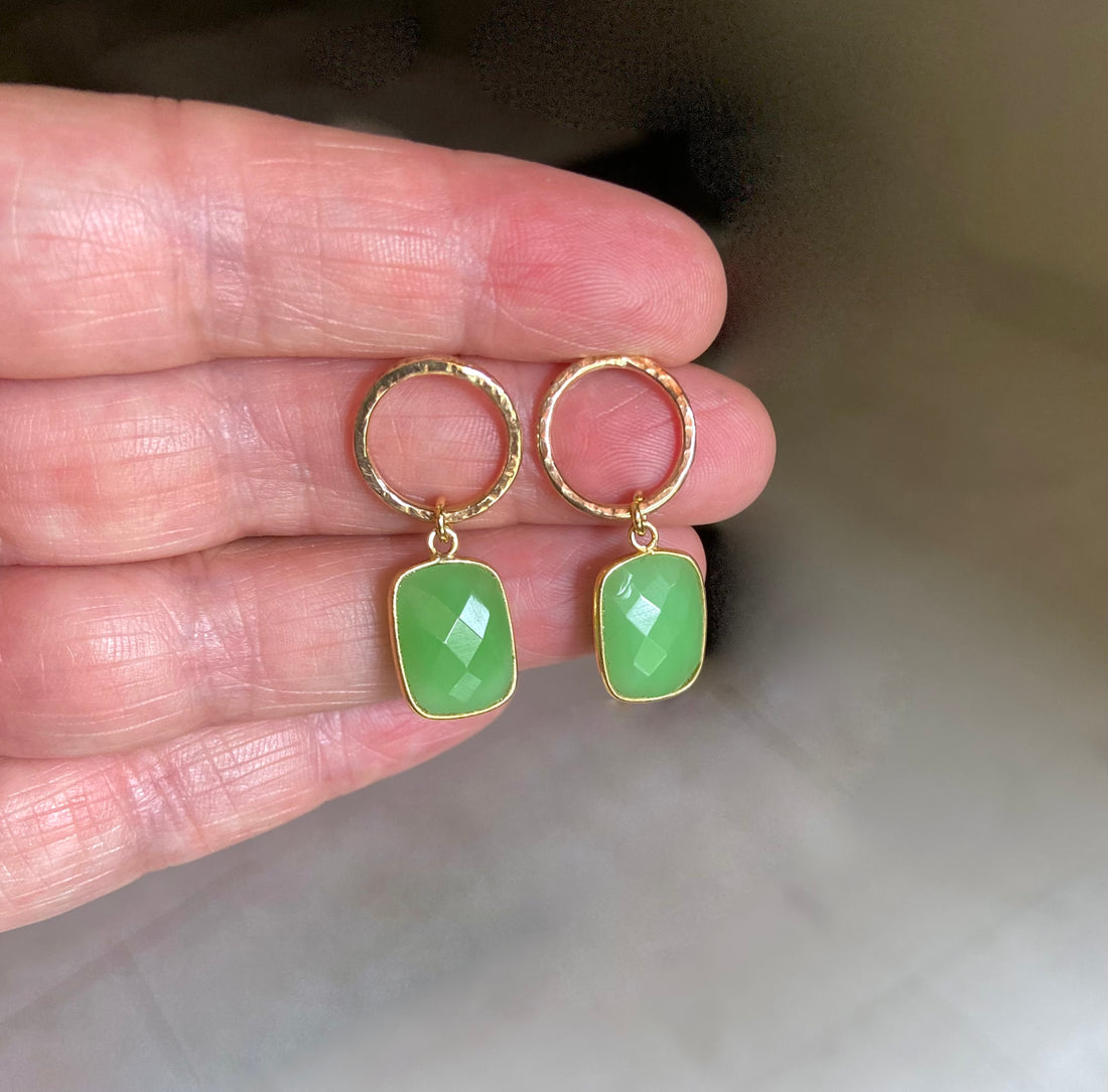 Chrysoprase Hoop Stud Earrings