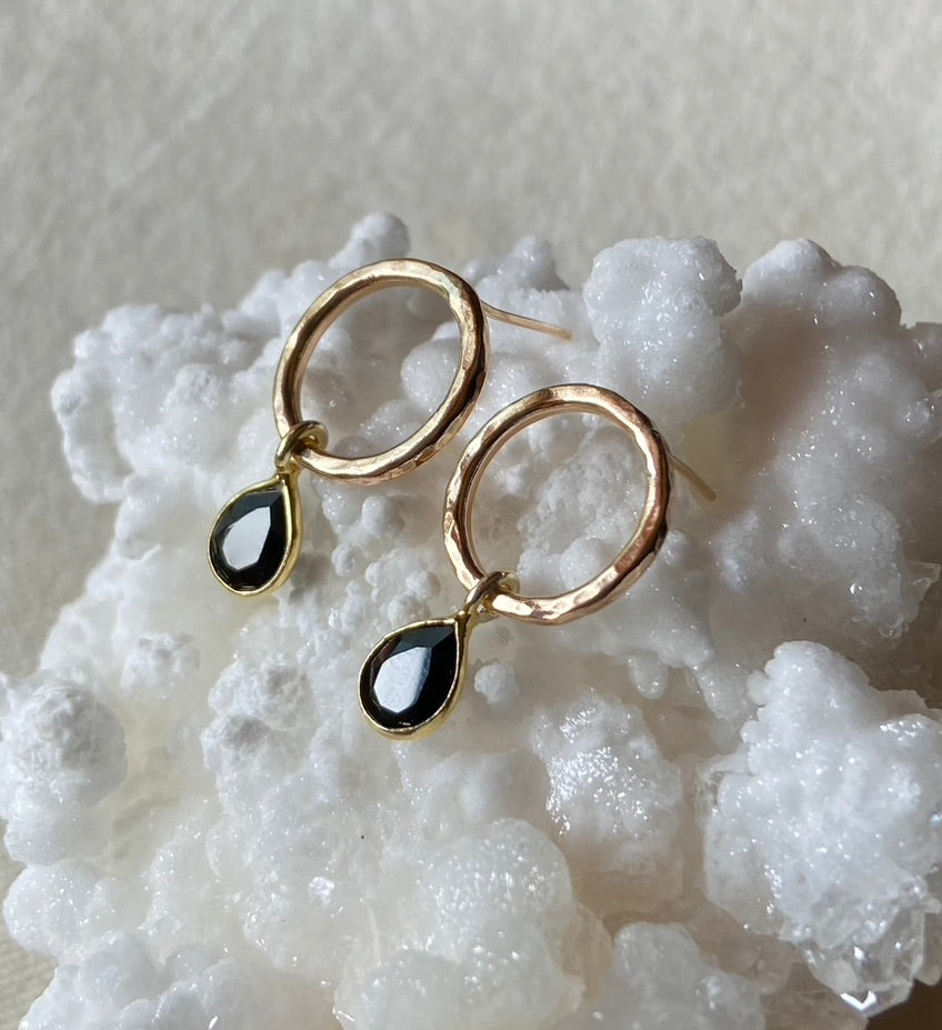 Black Onyx Hoop Stud Earrings