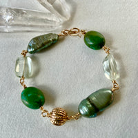 Tibetan Turquoise, Prasiolite and Pearl Statement Bracelet, June December February Birthstone Bracelet