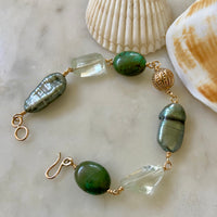 Tibetan Turquoise, Prasiolite and Pearl Statement Bracelet, June December February Birthstone Bracelet