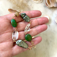 Tibetan Turquoise, Prasiolite and Pearl Statement Bracelet, June December February Birthstone Bracelet