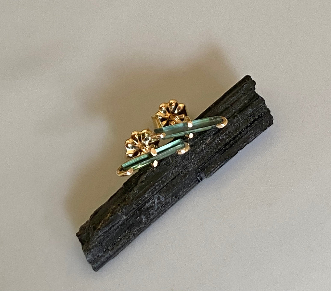 Teal Blue Indicolite Tourmaline Post Stud Earrings, October Birthstone Earrings