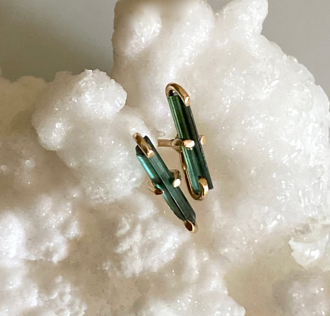 Teal Blue Indicolite Tourmaline Post Stud Earrings, October Birthstone Earrings
