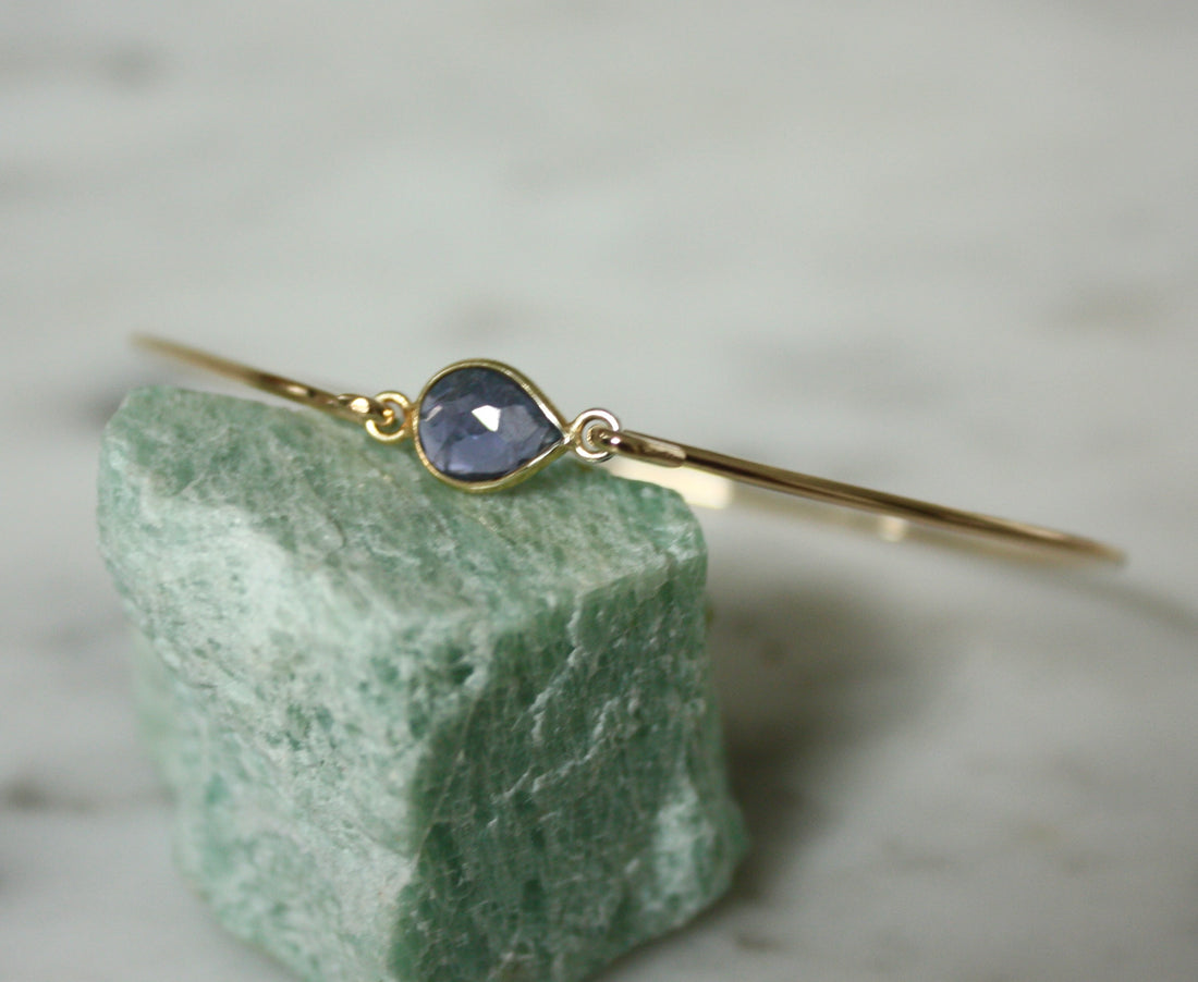 Iolite / Water Sapphire Bangle Bracelet, September Birthstone Bracelet