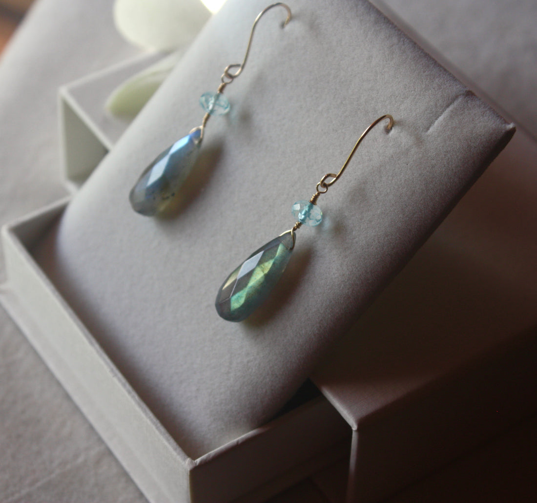 Labradorite and Sky Blue Topaz Earrings, November Birthstone Earrings