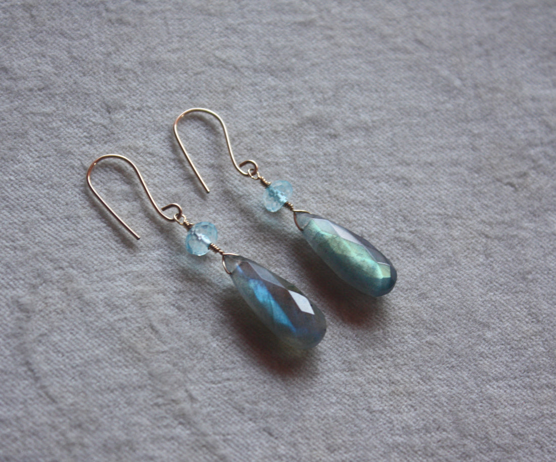Labradorite and Sky Blue Topaz Earrings, November Birthstone Earrings