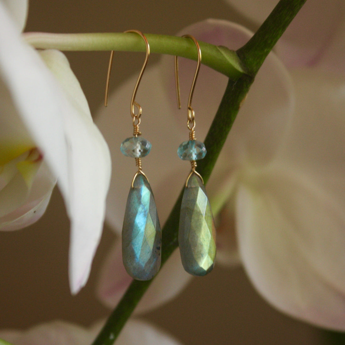 Labradorite and Sky Blue Topaz Earrings, November Birthstone Earrings