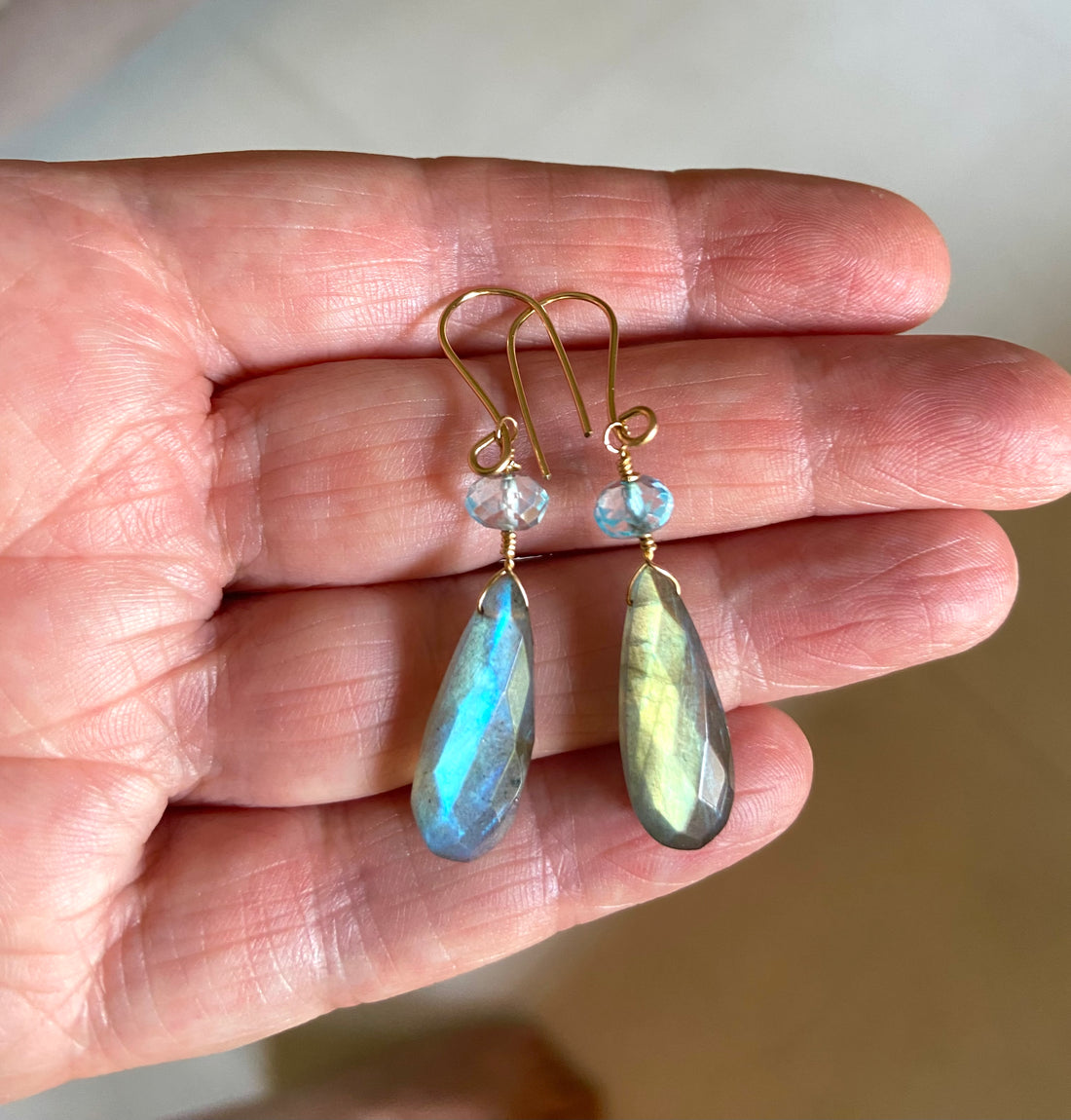 Labradorite and Sky Blue Topaz Earrings, November Birthstone Earrings