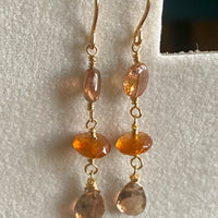 Long Garnet Earrings, Dangling Autumn Earrings, January Birthstone Earrings