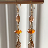 Long Garnet Earrings, Dangling Autumn Earrings, January Birthstone Earrings