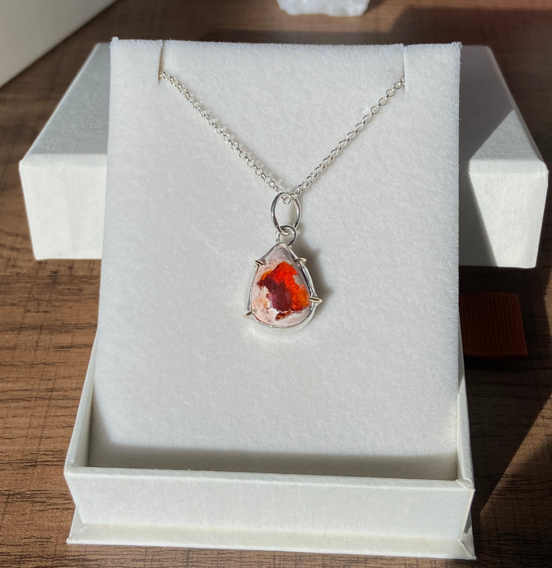 Mexican Fire Opal Pendant Necklace, Cantera Opal Pendant Necklace, SOLID 14k Gold and Silver Pendant,Orange Opal Pendant, October Birthstone