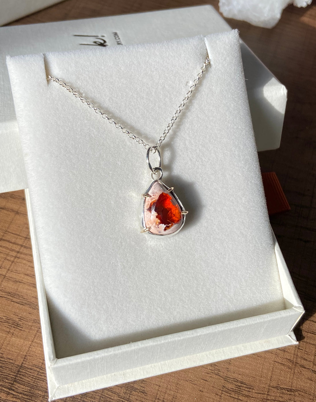 Mexican Fire Opal Pendant Necklace, Cantera Opal Pendant Necklace, SOLID 14k Gold and Silver Pendant,Orange Opal Pendant, October Birthstone