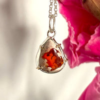 Mexican Fire Opal Pendant Necklace, Cantera Opal Pendant Necklace, SOLID 14k Gold and Silver Pendant,Orange Opal Pendant, October Birthstone