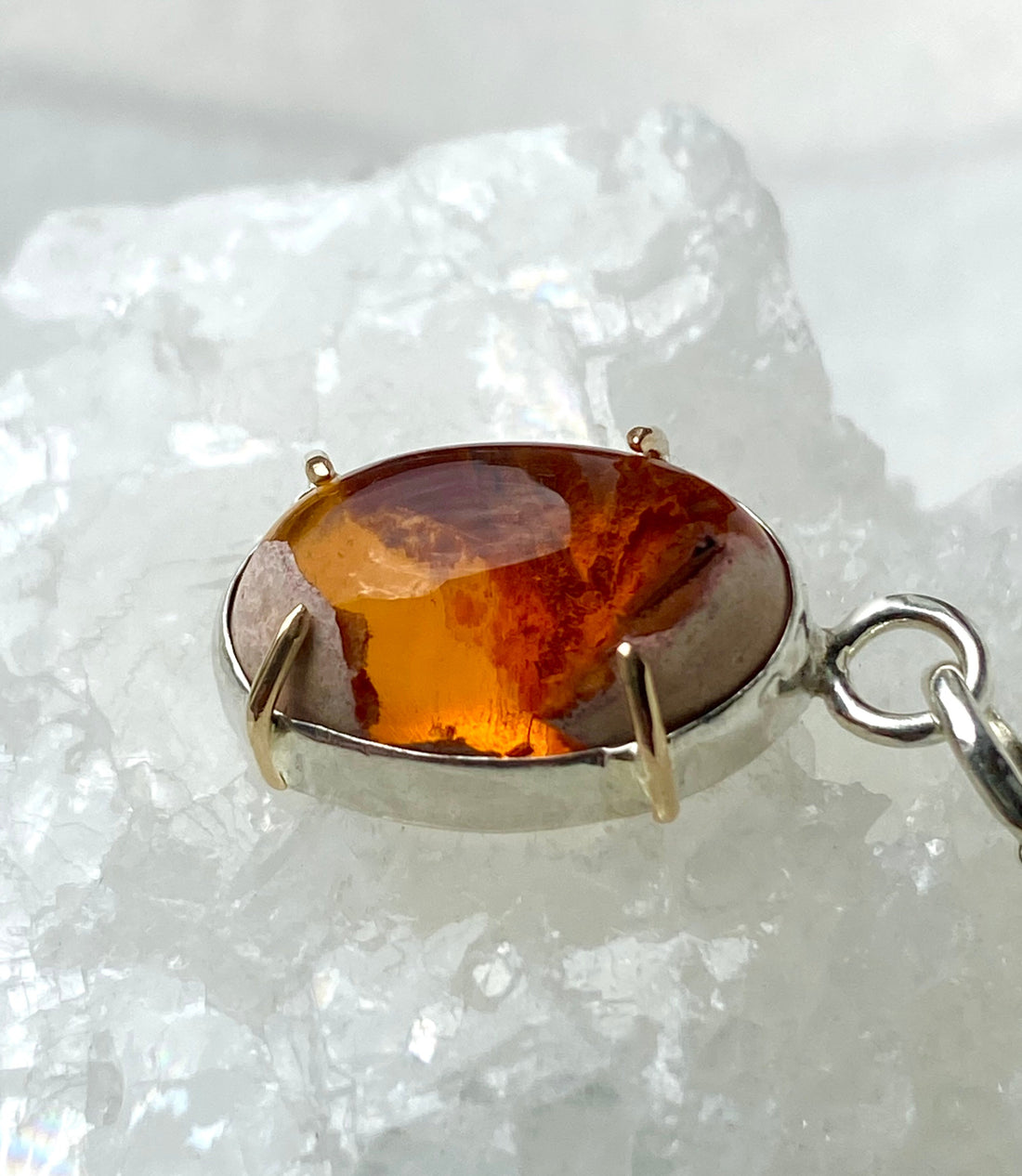 Mexican Cantera Fire Opal Pendant Necklace, October Birthstone Pendant Necklace