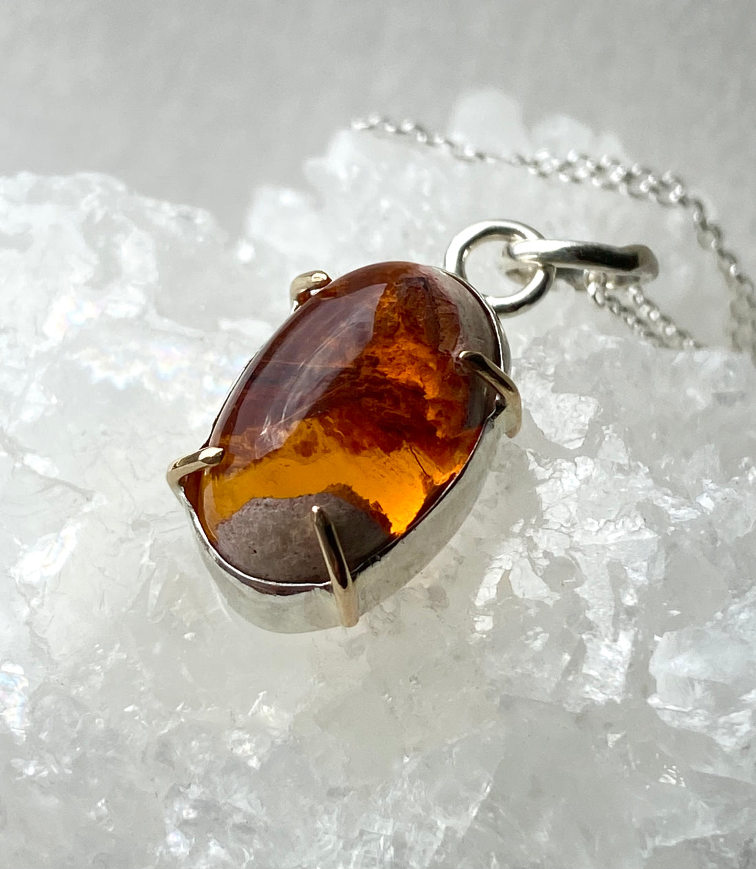 Mexican Cantera Fire Opal Pendant Necklace, October Birthstone Pendant Necklace