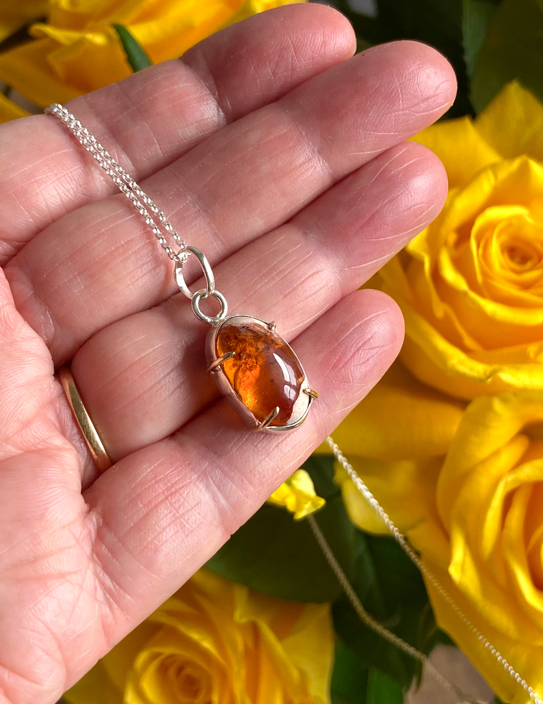 Mexican Cantera Fire Opal Pendant Necklace, October Birthstone Pendant Necklace