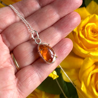 Mexican Cantera Fire Opal Pendant Necklace, October Birthstone Pendant Necklace