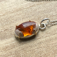 Mexican Cantera Fire Opal Pendant Necklace, October Birthstone Pendant Necklace