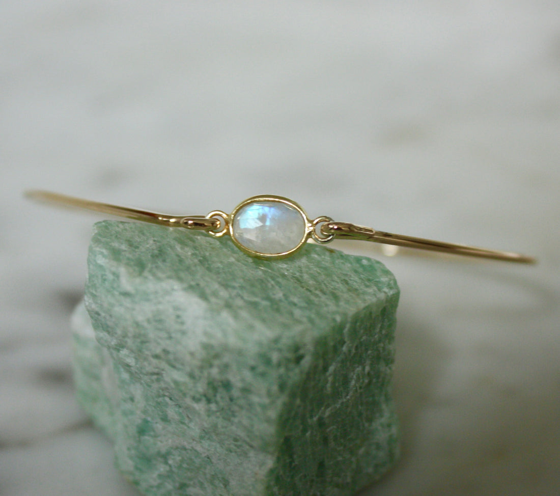 Rainbow Moonstone Bangle Bracelet, June Birthstone Bracelet