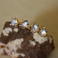 Rainbow Moonstone Droplet Stud Earrings, June Birthstone Earrings, Bridesmaid Earrings