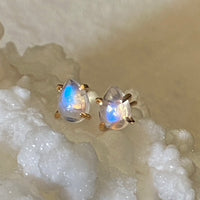 Rainbow Moonstone Droplet Stud Earrings, June Birthstone Earrings, Bridesmaid Earrings