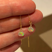 Natural Opal Threader Earrings, October Birthstone Earrings