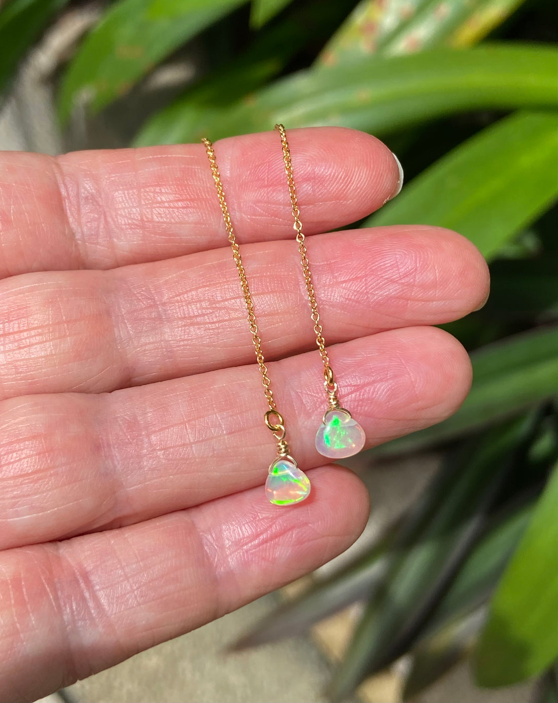 Natural Opal Threader Earrings, October Birthstone Earrings