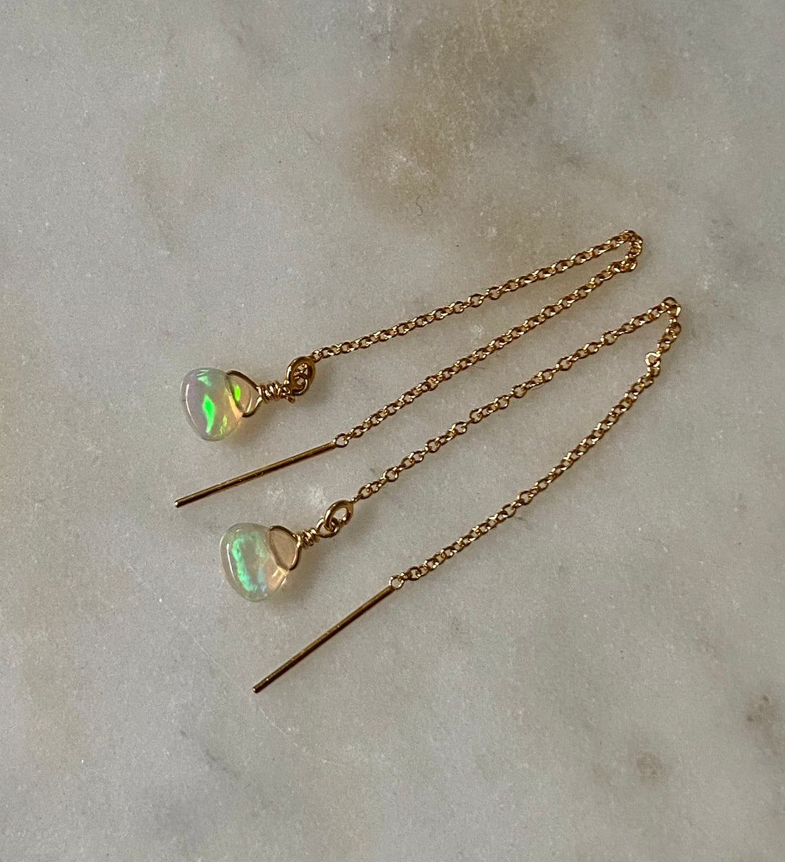Natural Opal Threader Earrings, October Birthstone Earrings