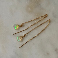 Natural Opal Threader Earrings, October Birthstone Earrings