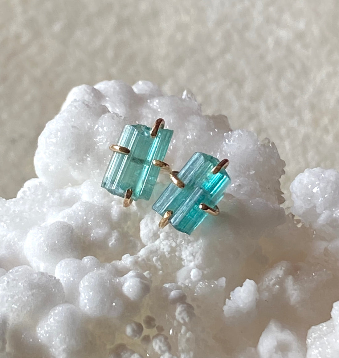 Raw Paraiba Tourmaline Stud Earrings, October Birthstone Earrings