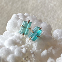 Raw Paraiba Tourmaline Stud Earrings, October Birthstone Earrings