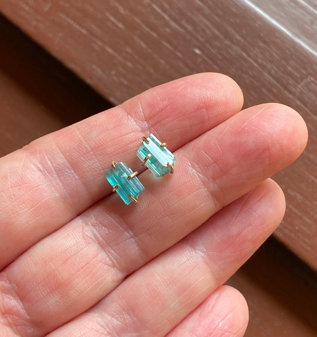 Raw Paraiba Tourmaline Stud Earrings, October Birthstone Earrings
