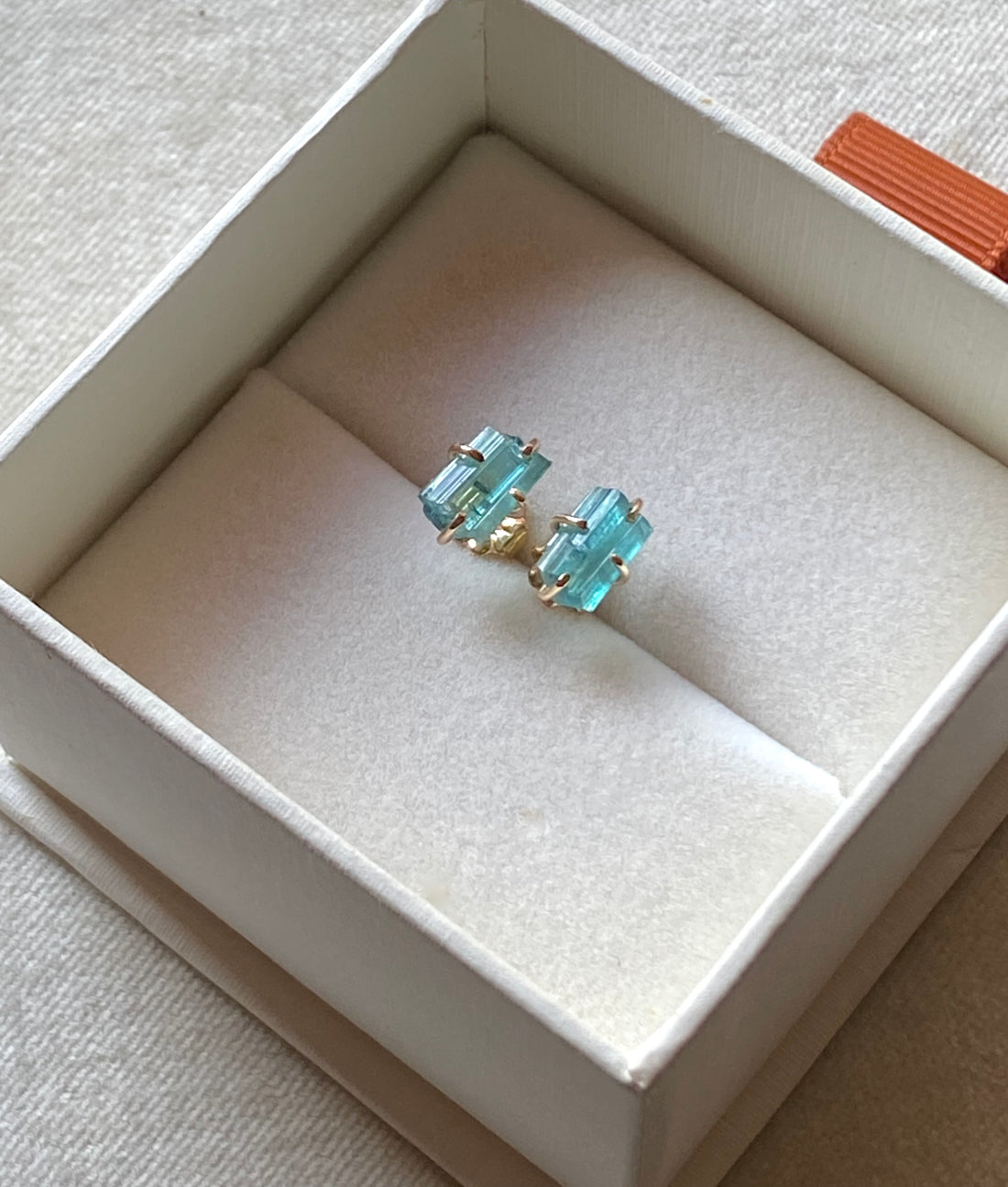 Raw Paraiba Tourmaline Stud Earrings, October Birthstone Earrings