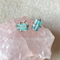 Raw Paraiba Tourmaline Stud Earrings, October Birthstone Earrings