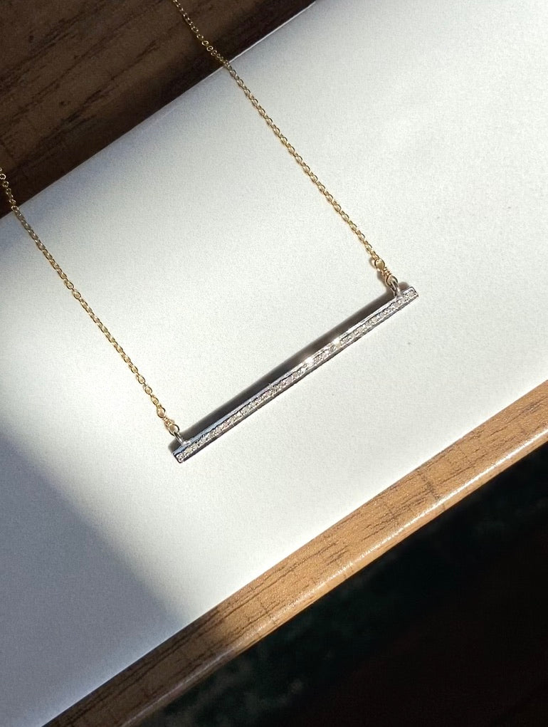 Pavé Diamond Bar Necklace, Bridal Necklace, April Birthstone Necklace