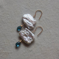 London Blue Topaz and Freshwater Pearl Cloud Earrings, June November Birthstone Earrings