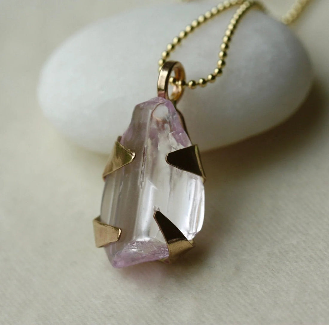 Raw Lavender Pink Kunzite Pendant Necklace