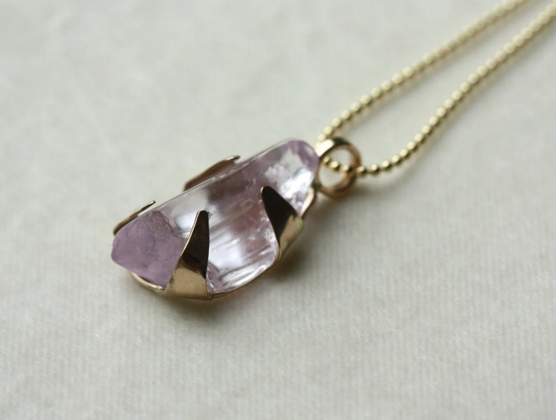 Raw Lavender Pink Kunzite Pendant Necklace