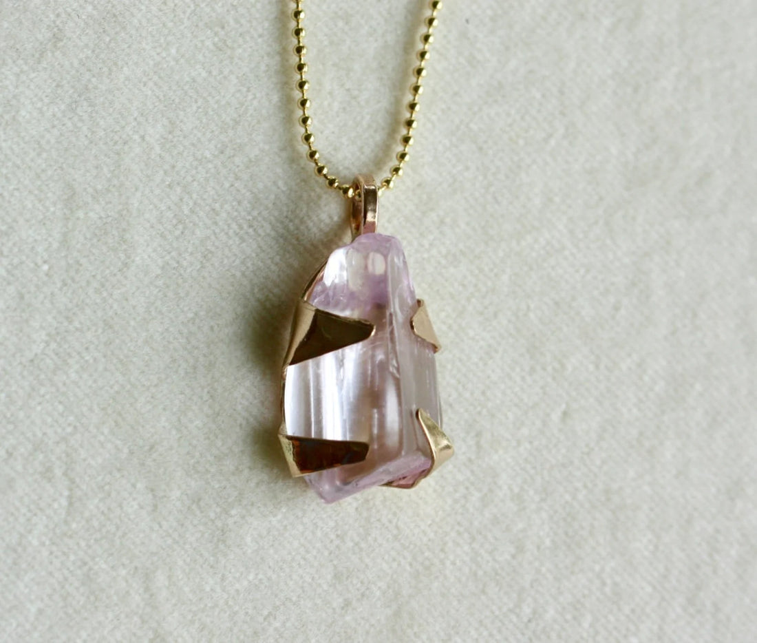 Raw Lavender Pink Kunzite Pendant Necklace