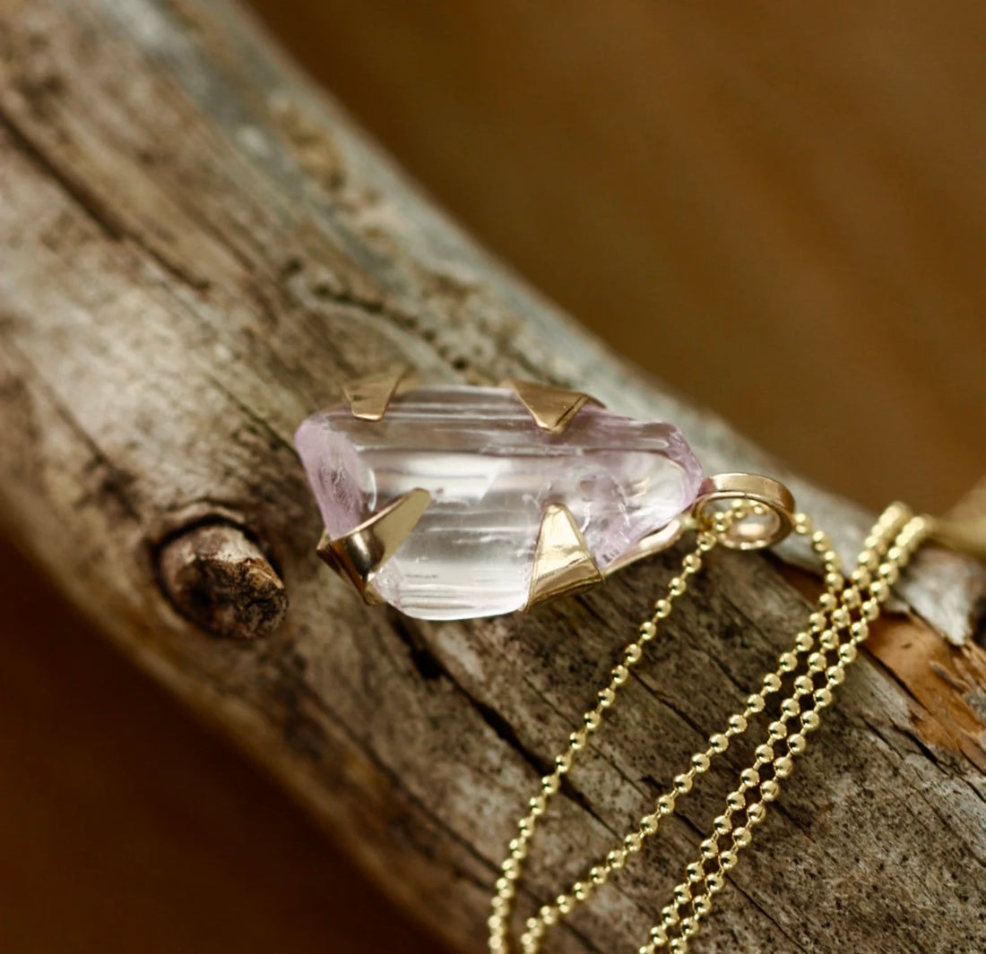Raw Lavender Pink Kunzite Pendant Necklace
